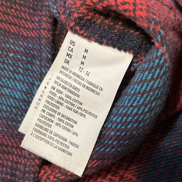 Women's American Eagle Vintage Boyfriend Flannel Shirt MEDIUM Hooded Button Up - Picture 9 of 12